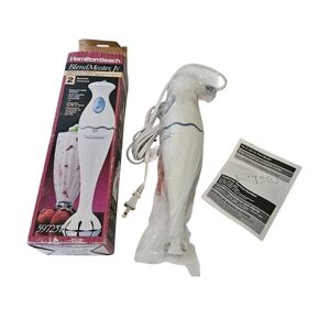 New In Box Hamilton Beach White and Blue Hand Blender